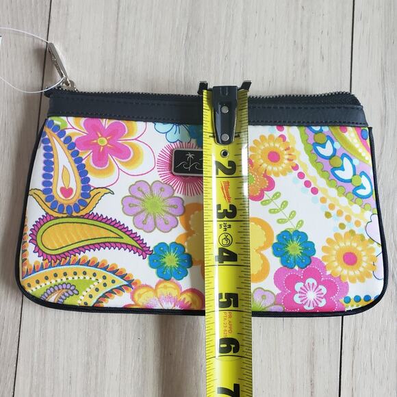 California Beach Cosmetics Case Mini Paisley Purse Neoprene You Fill Me Joy 9x5 - Picture 7 of 9